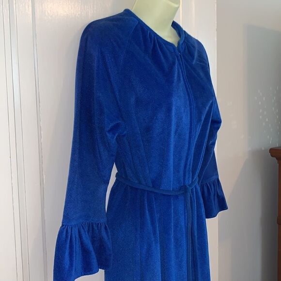 Vtg 60s/70s Lounge Craft royal blue polyester velour zip up robe - Picture 4 of 8